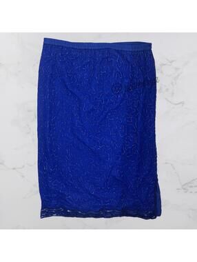 Carina by Barry Lee Women's Vintage Blue Beaded Sequin Silk Skirt Plus Size 1X
